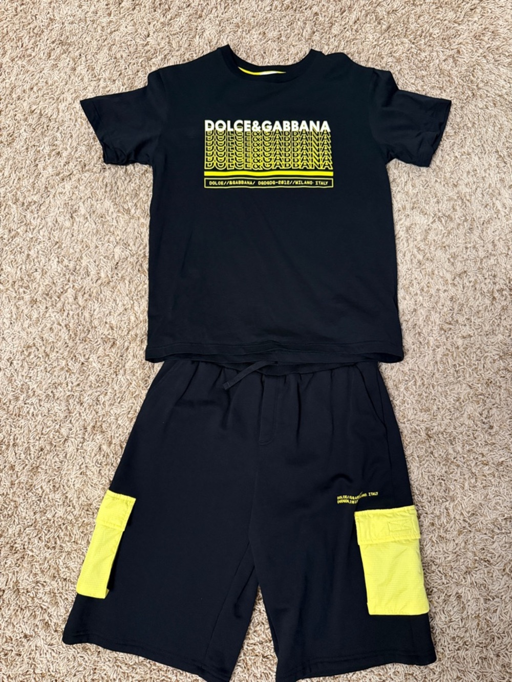 Dolce & Gabbana Black and Yellow Logo Kids Short Set-Boys 11-12